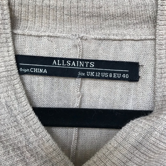 All Saints Tan Brown Jumper Sweater Wool V-Neck US 8 - Picture 7 of 9